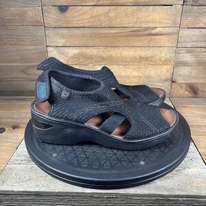 Bzees Women’s size 7 Dream Wedge Sandals Black Peep Toe Comfort Shoes